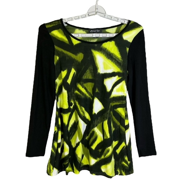 Michael Tyler Collections Top Abstract Print Long Sleeve Tunic Green Black S - Picture 15 of 15
